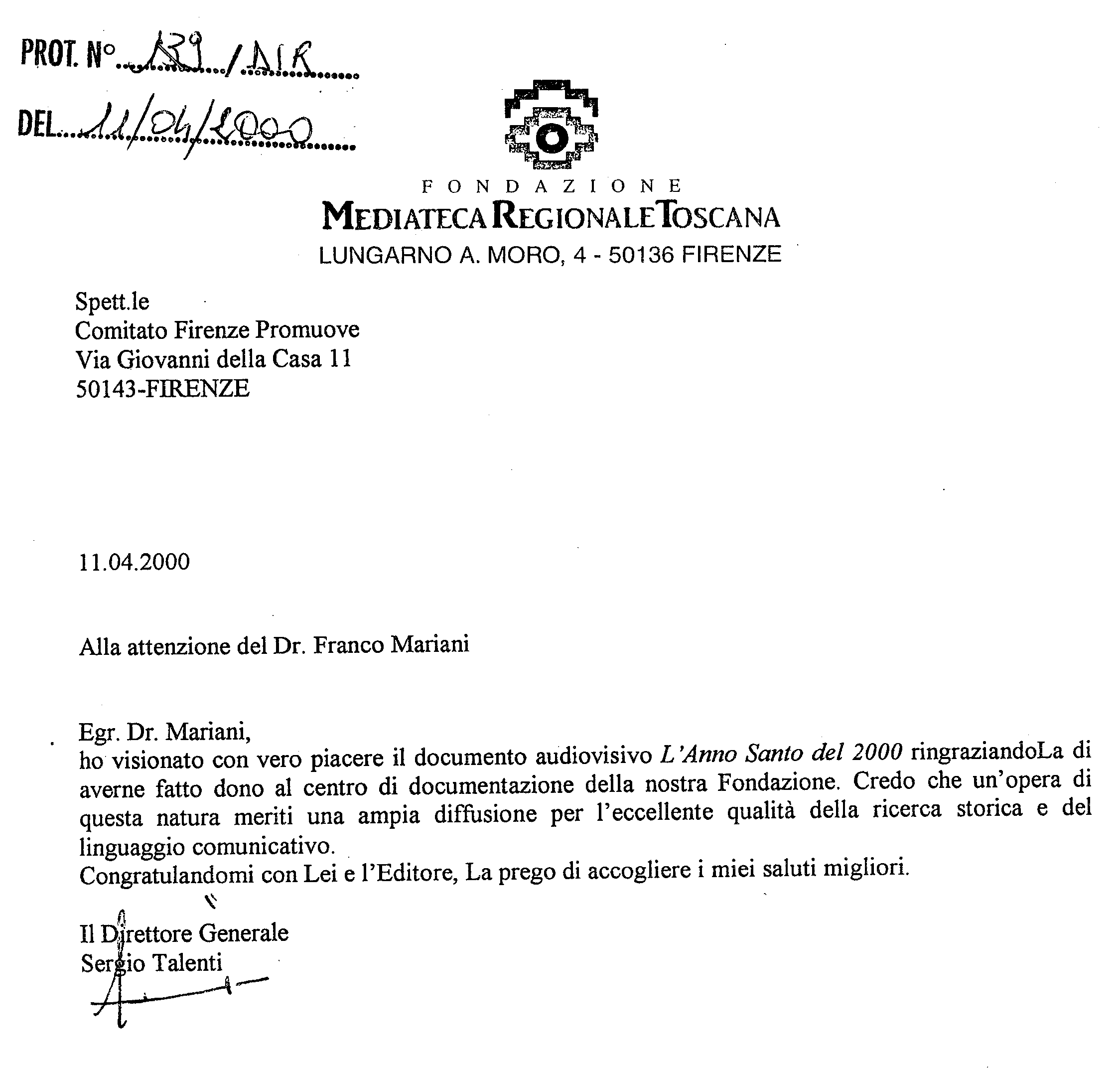 lettera mediateca per giubileo 2000