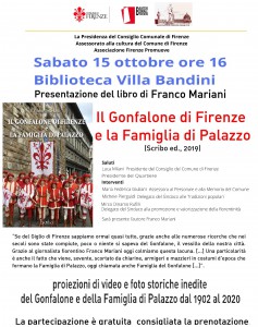 15 ottobre 2022 presentazione libro sul gonfalone di Firenze alla Biblioteca Villa Bandini
