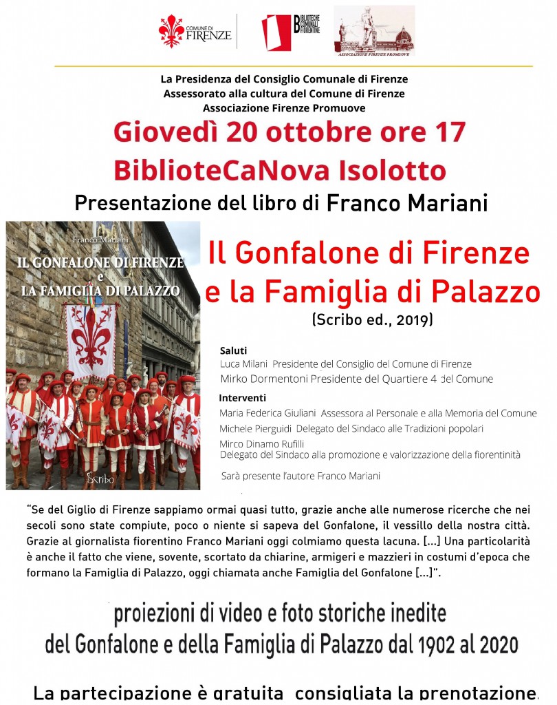 20 ottobre 2022 presentazione libro sul gonfalone di Firenze alla Biblioteca Canova