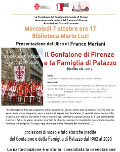 7 ottobre 2022 presentazione libro sul gonfalone di Firenze alla Biblioteca Luzi -
